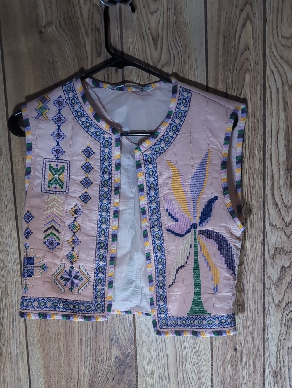 Zara Pink Embroidered Kids Vest with Multicolor Stitching